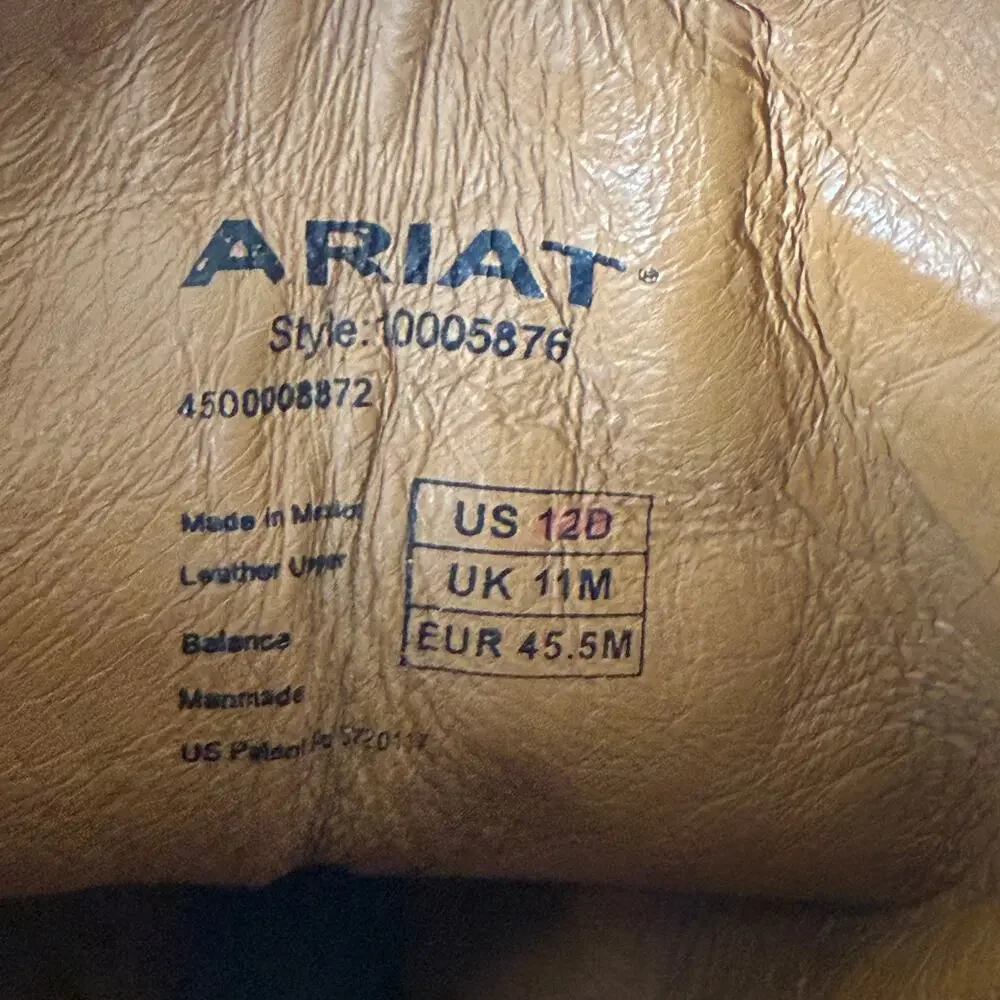 Ariat Men’s 12 D Brown Leather Square Toe Western Cowboy Boots Embroidered